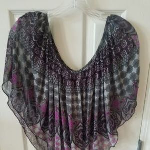 THX Womens Purple & Gray Geometric Pattern Blouse